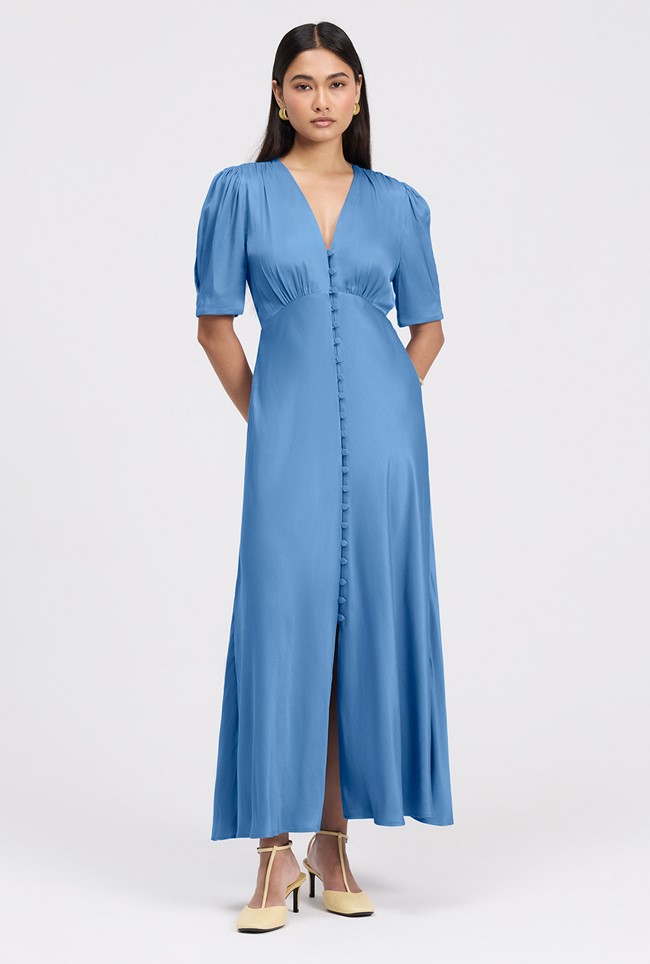 Madison Button Through Satin Midi Dress