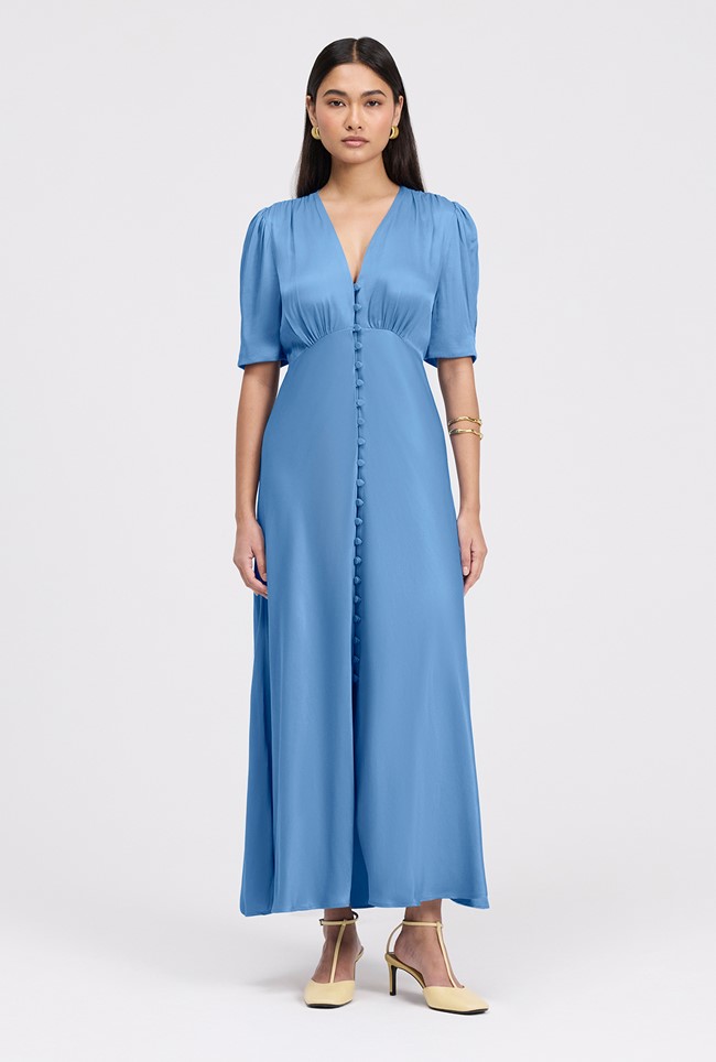 Madison Button Through Satin Midi Dress