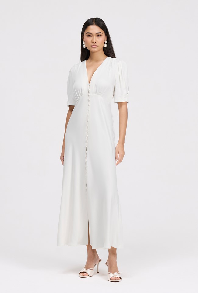 Madison Button Through Satin Midi Dress