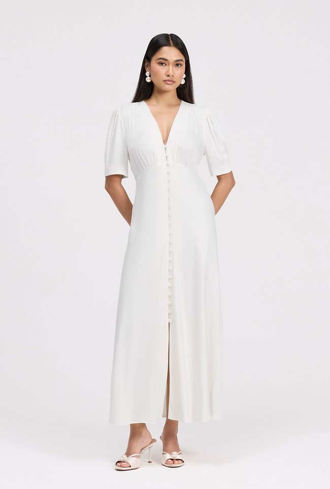 Madison Button Through Satin Midi Dress