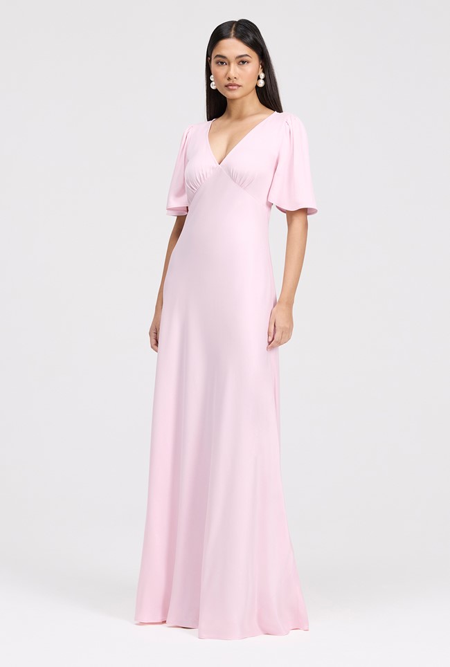 Arabella Angel Sleeve Satin Maxi Dress