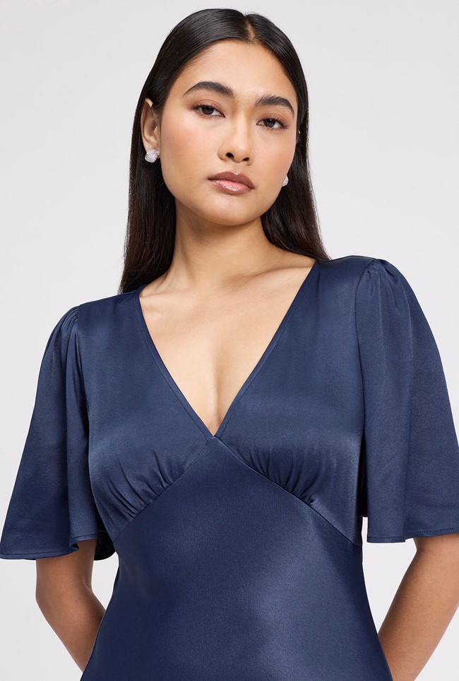 Arabella Angel Sleeve Satin Maxi Dress