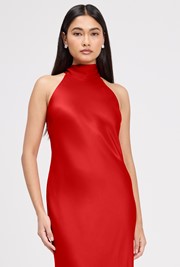 Angelica High Neck Satin Maxi Dress