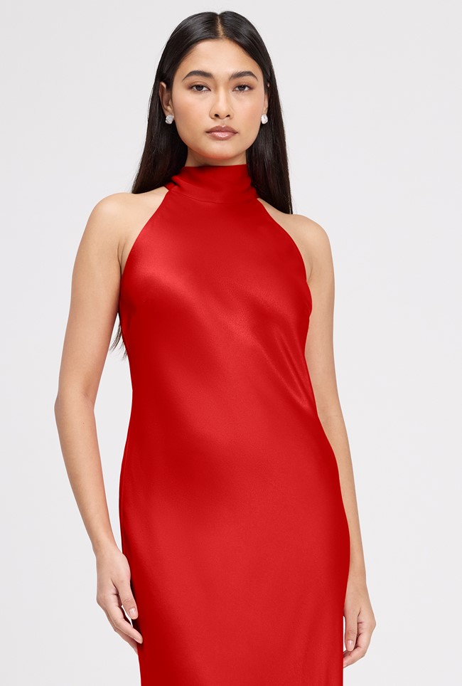 Angelica High Neck Satin Maxi Dress