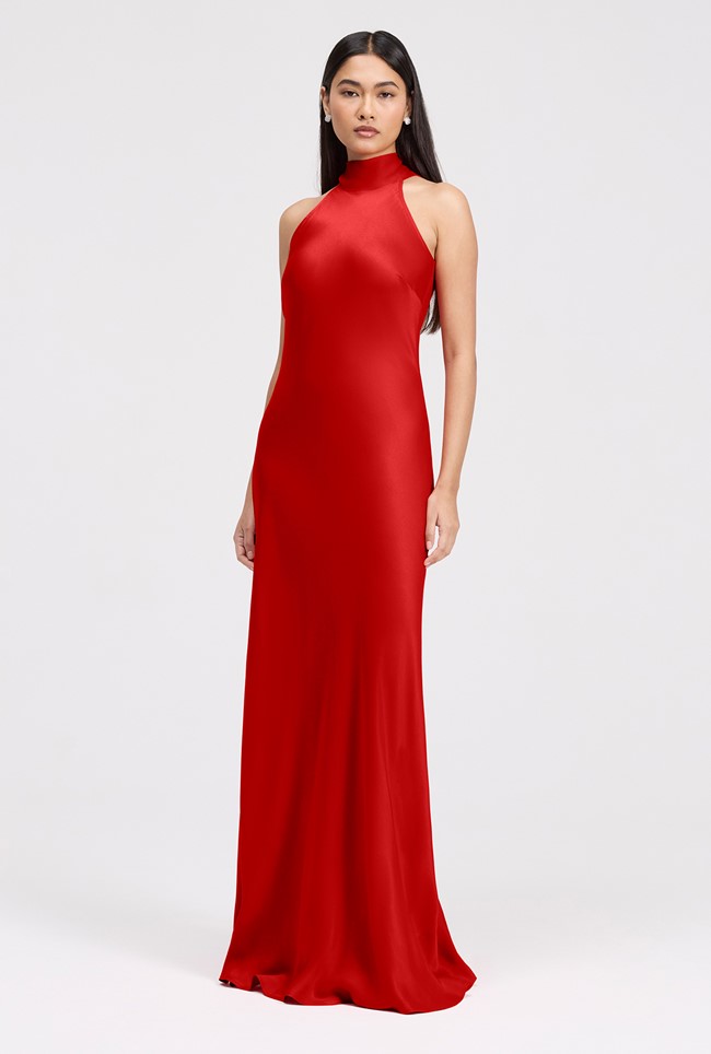 Angelica High Neck Satin Maxi Dress