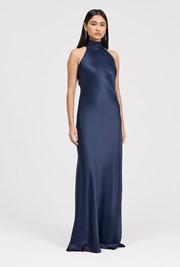 Angelica High Neck Satin Maxi Dress