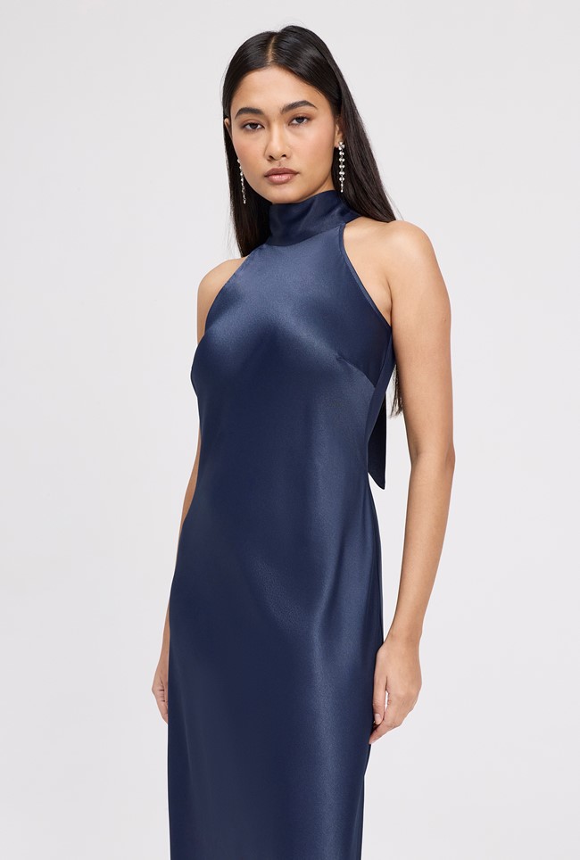 Angelica High Neck Satin Maxi Dress