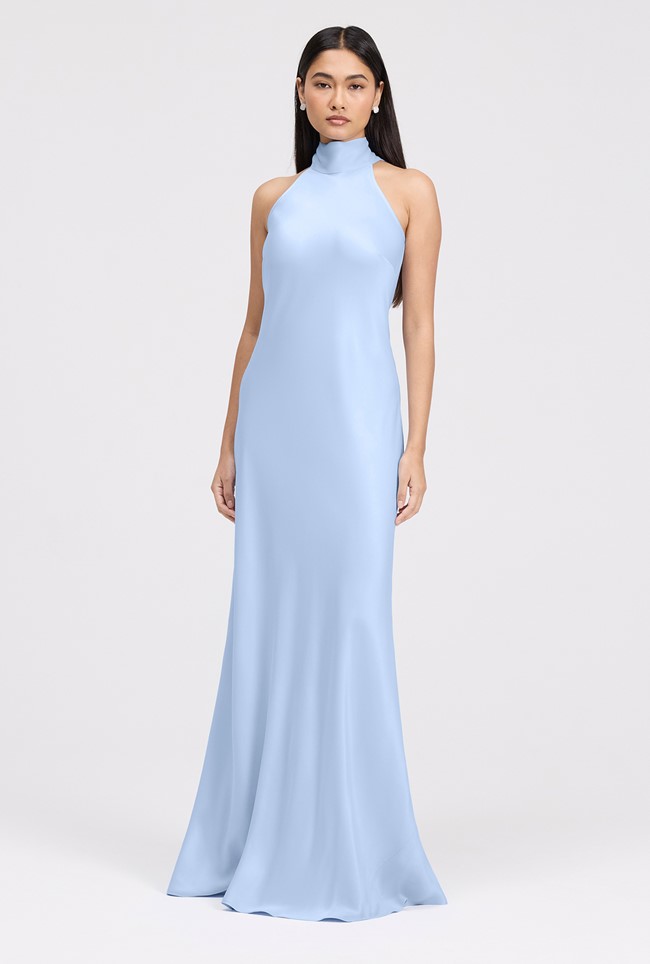 Angelica High Neck Satin Maxi Dress