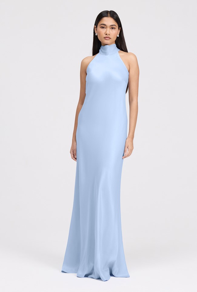 Angelica High Neck Satin Maxi Dress