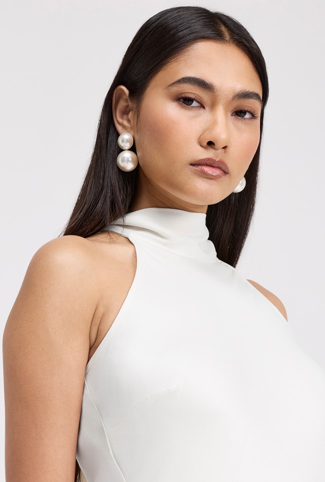 Angelica High Neck Satin Maxi Dress