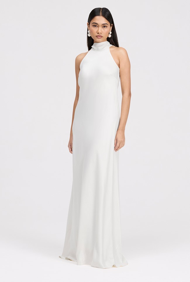 Angelica High Neck Satin Maxi Dress