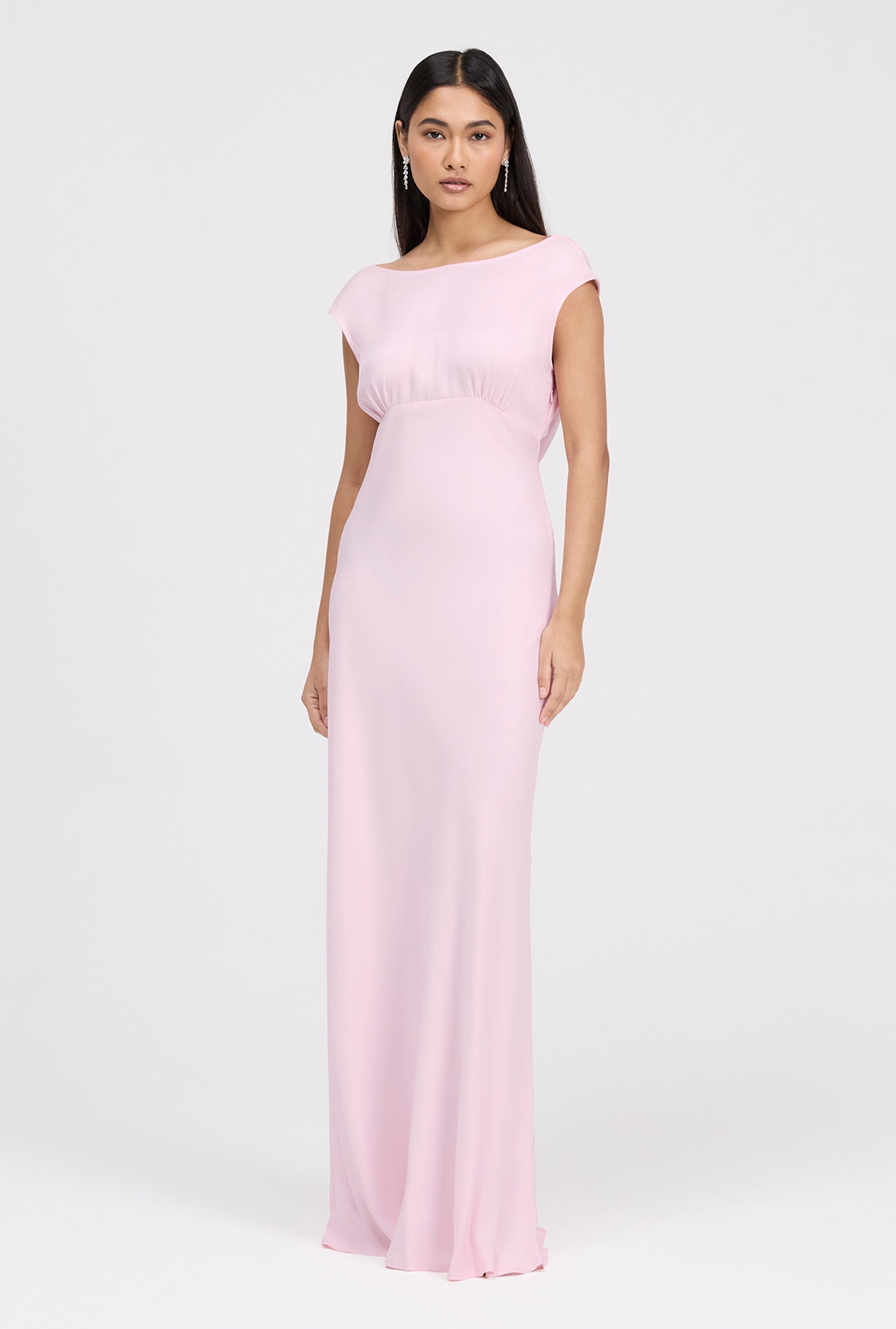 An image depicting Ghost Octavia Cowl Back Satin Maxi Dress