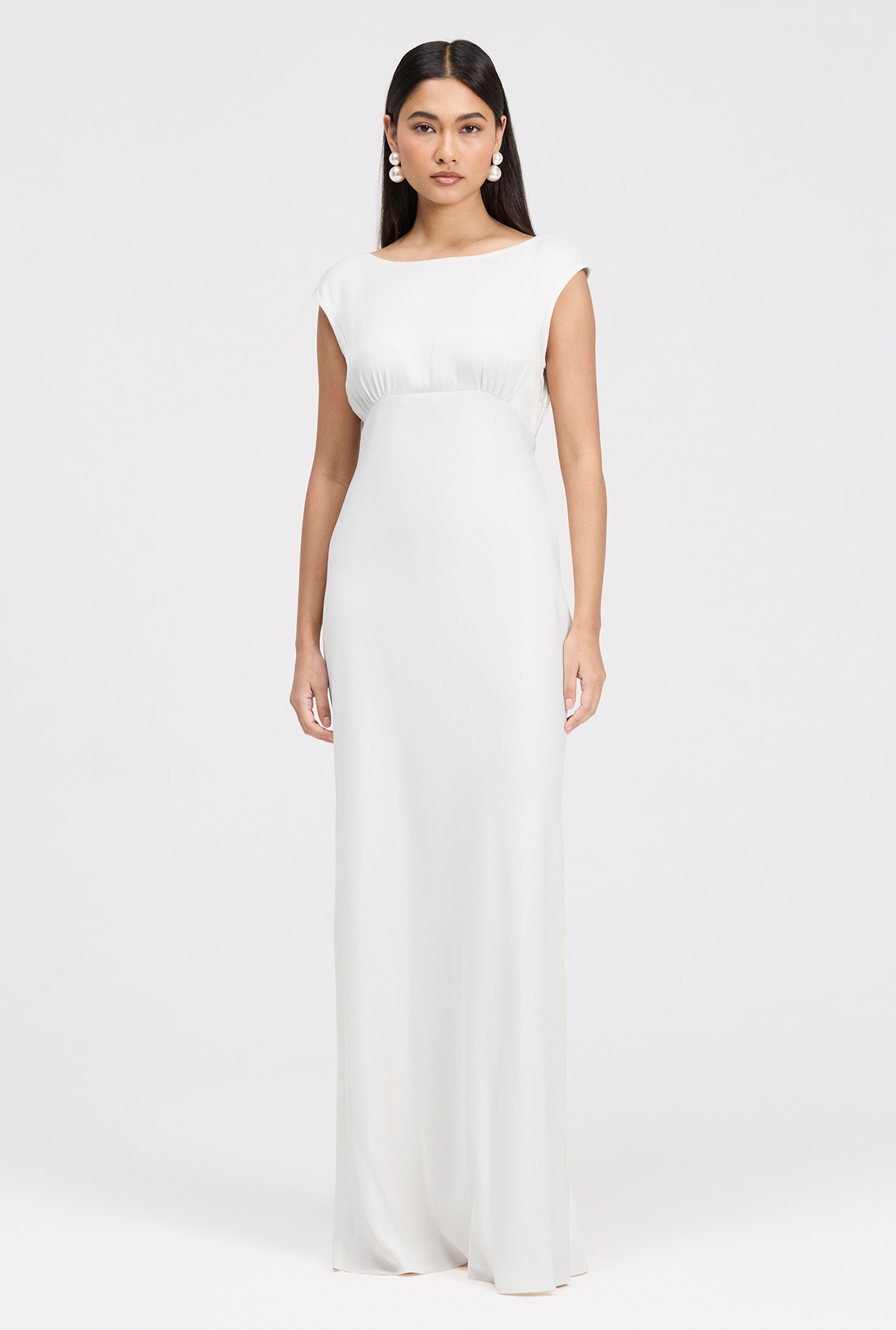 Octavia Ivory Boat Neck Satin Maxi Wedding Dress | Ghost London