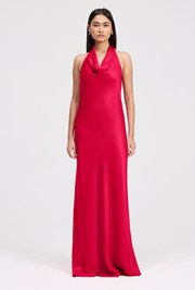Elara Cowl Front Satin Maxi Dress