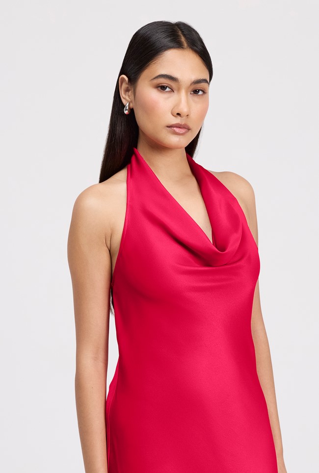 Elara Cowl Front Satin Maxi Dress