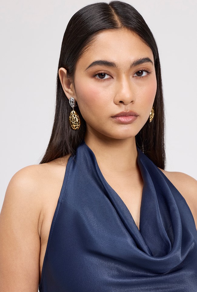 Elara Cowl Front Satin Maxi Dress