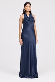 Elara Cowl Front Satin Maxi Dress