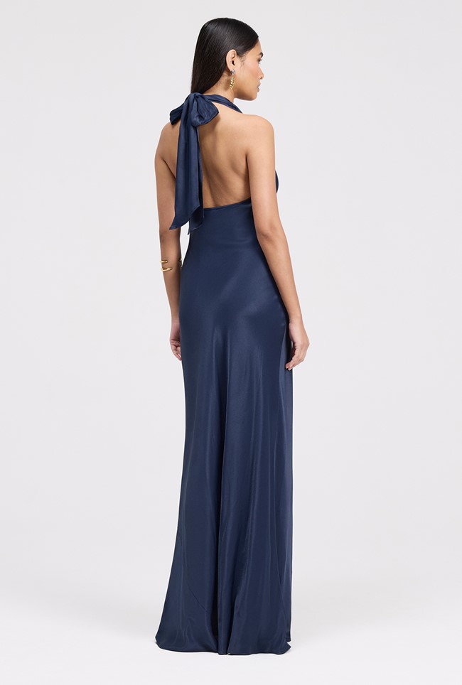 Elara Cowl Front Satin Maxi Dress