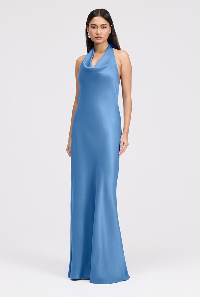 Elara Cowl Front Satin Maxi Dress