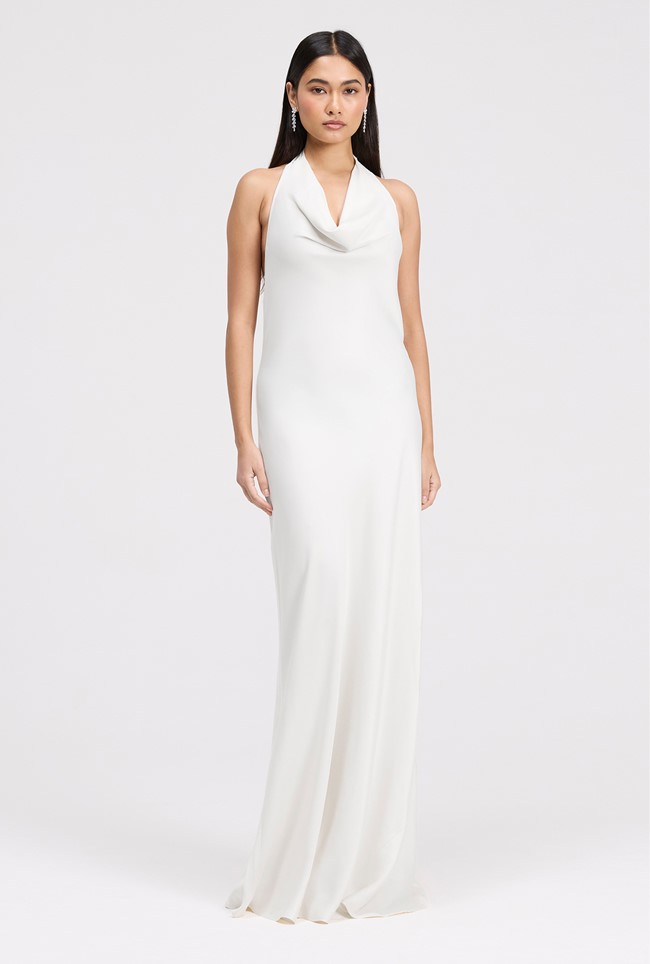 Elara Cowl Front Satin Maxi Dress