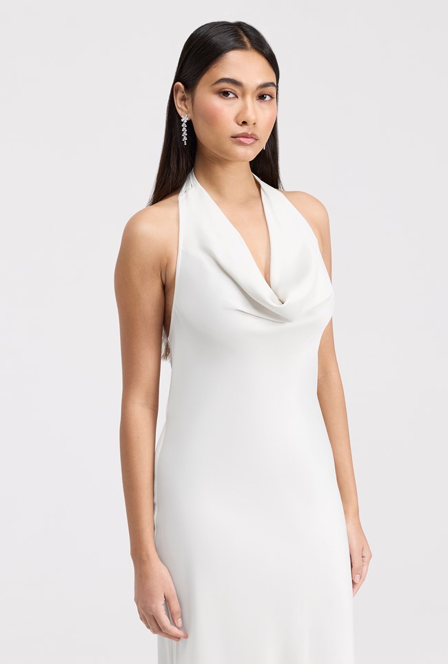 Elara Cowl Front Satin Maxi Dress