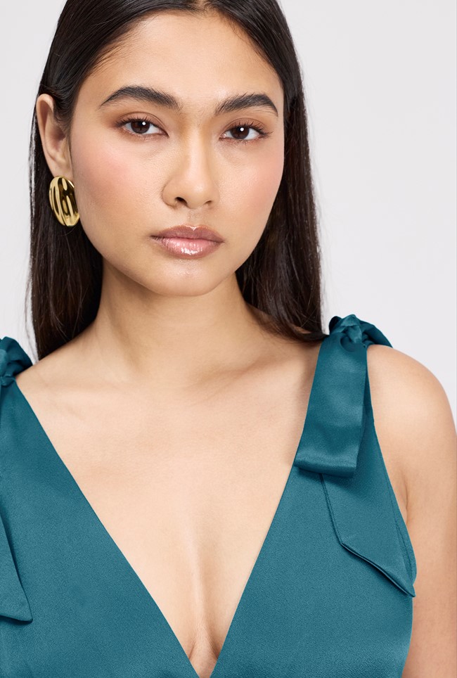 Nora Tie Shoulder Satin Maxi Dress