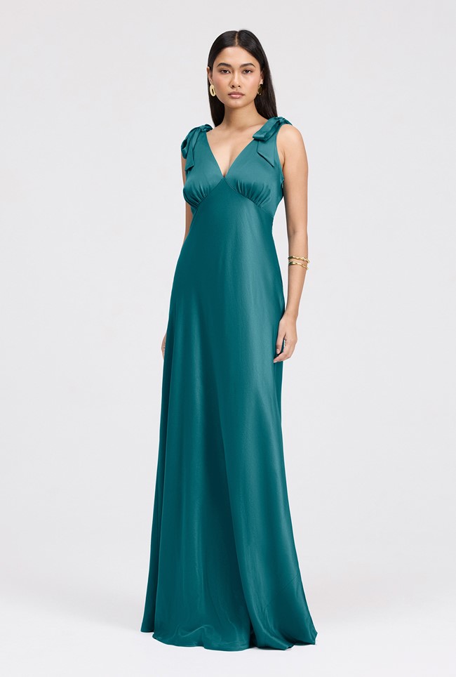 Nora Tie Shoulder Satin Maxi Dress