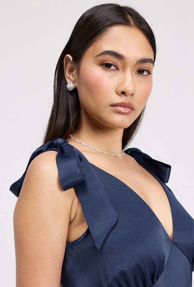 Nora Tie Shoulder Satin Maxi Dress