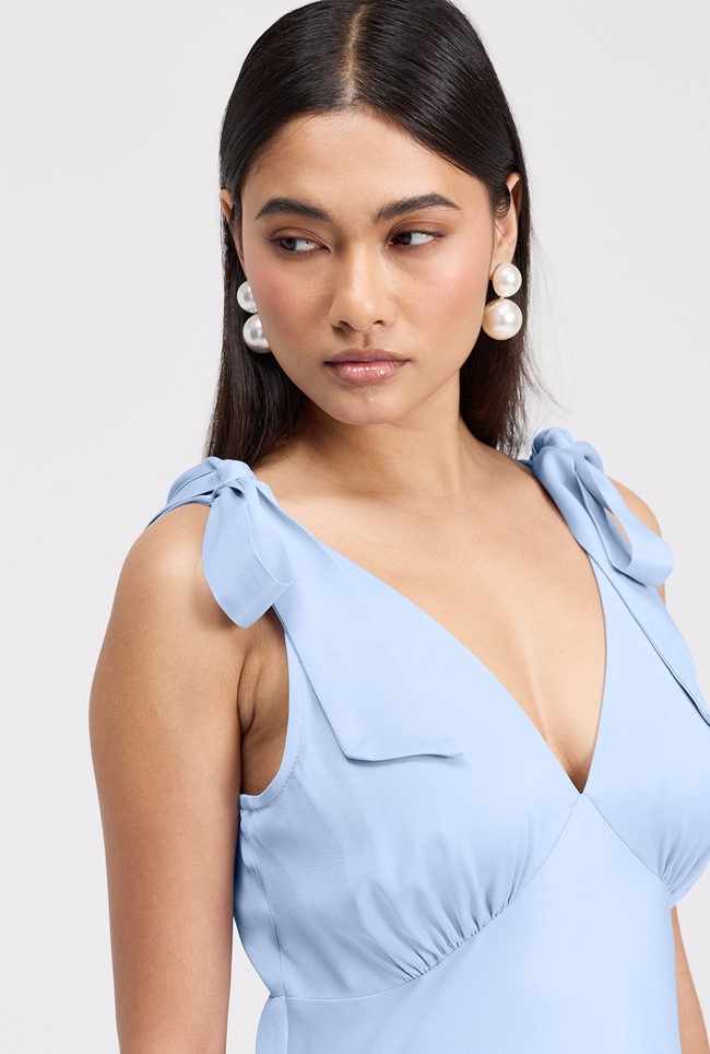 Nora Tie Shoulder Satin Maxi Dress