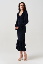 Melina Crepe Ruffle Hem Midi Dress