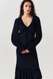 Melina Crepe Ruffle Hem Midi Dress