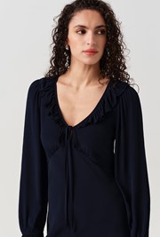 Melina Crepe Ruffle Hem Midi Dress