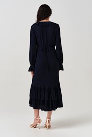 Melina Crepe Ruffle Hem Midi Dress