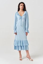 Melina Crepe Ruffle Hem Midi Dress