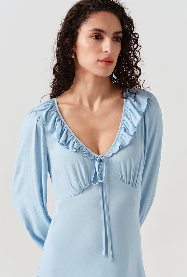 Melina Crepe Ruffle Hem Midi Dress