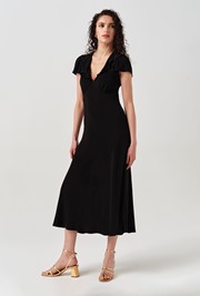 Kimmy Frill Neck Crepe Midi Dress