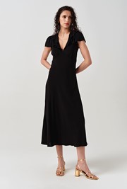 Kimmy Frill Neck Crepe Midi Dress