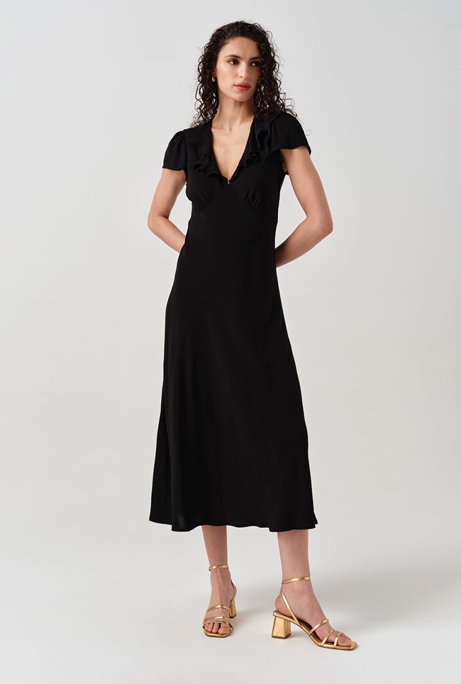 Kimmy Frill Neck Crepe Midi Dress