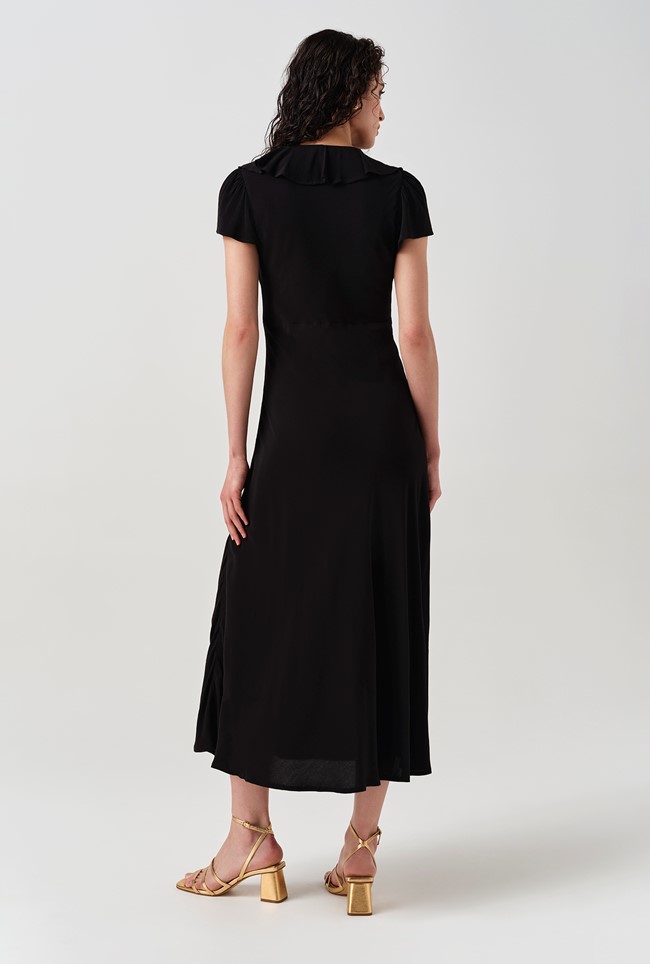 Kimmy Frill Neck Crepe Midi Dress