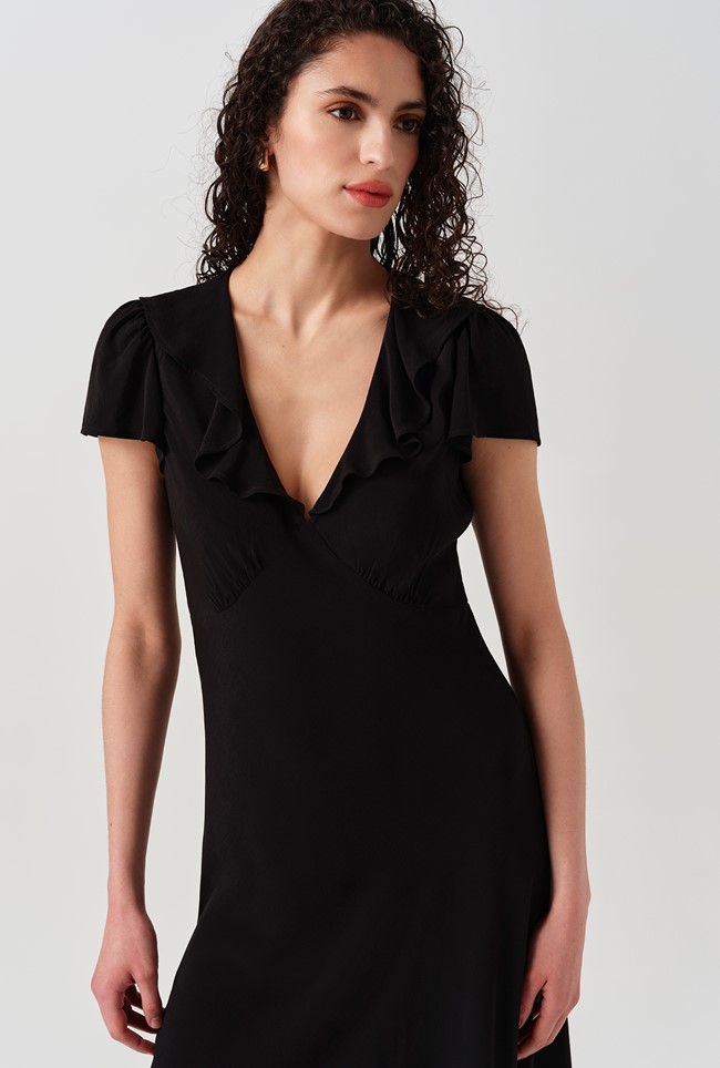 Kimmy Frill Neck Crepe Midi Dress