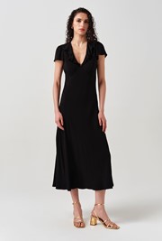 Kimmy Frill Neck Crepe Midi Dress