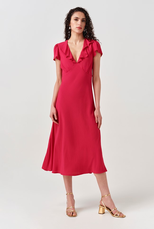 Kimmy Frill Neck Crepe Midi Dress