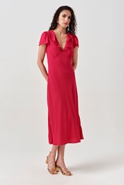 Kimmy Frill Neck Crepe Midi Dress