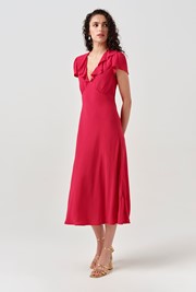 Kimmy Frill Neck Crepe Midi Dress