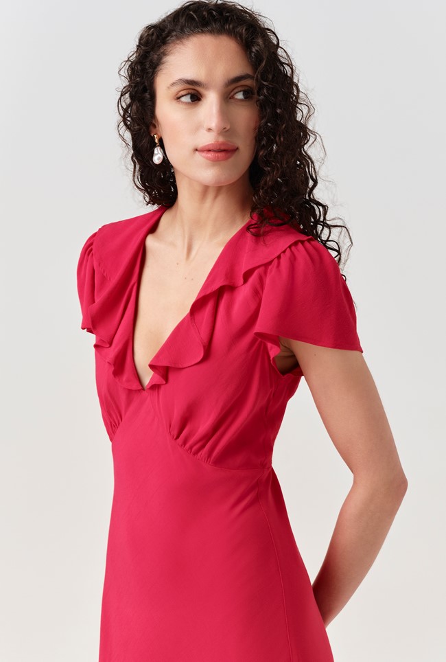Kimmy Frill Neck Crepe Midi Dress