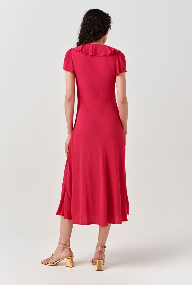 Kimmy Frill Neck Crepe Midi Dress