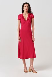 Kimmy Frill Neck Crepe Midi Dress