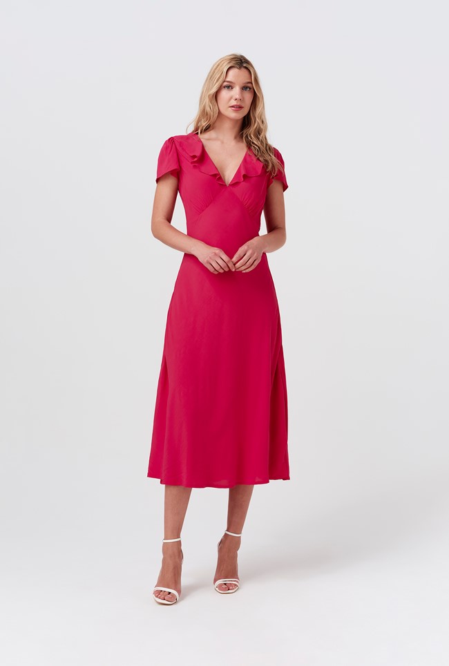 Kimmy Frill Neck Crepe Midi Dress