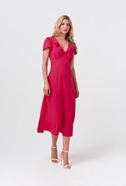Kimmy Frill Neck Crepe Midi Dress