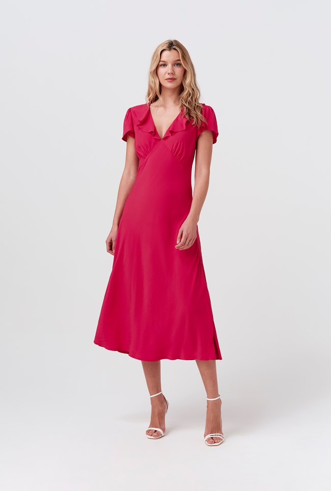 Kimmy Frill Neck Crepe Midi Dress
